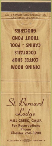 Matchbook Cover - St Bernard Lodge Mill Creek CA