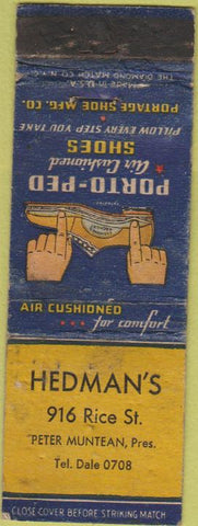 Matchbook Cover - Hedman's Porto Ped Shoes POOR