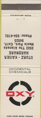 Matchbook Cover - OXY Sturz Kaiser Hardware Menlo Park CA