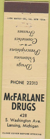 Matchbook Cover - McFarlane Drugs Lansing MI
