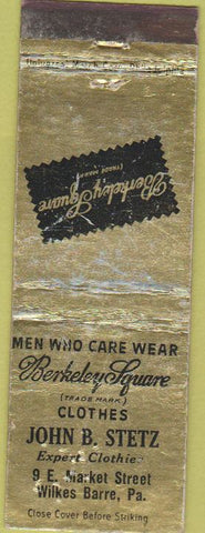 Matchbook Cover - Berkeley Square Clothes John Stetz Wilkes Barre PA WORN