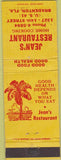 Matchbook Cover - Jean's Restaurant Bradenton FL WEAR 1958