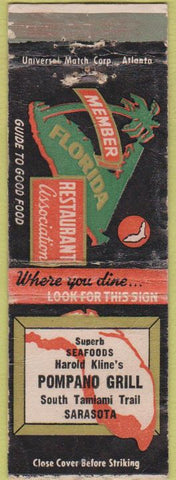 Matchbook Cover - Pompano Grill Sarasota FL WORN