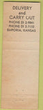 Matchbook Cover - The Cellar Italian Food Emporia KS