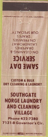 Matchbook Cover - Southgate Norge Laundry  CA