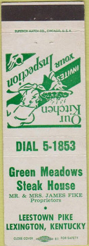 Matchbook Cover - Green Meadows Steak House Lexington KY