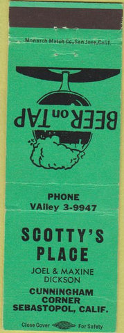 Matchbook Cover - Scotty's Place Sebastopol CA WEAR green