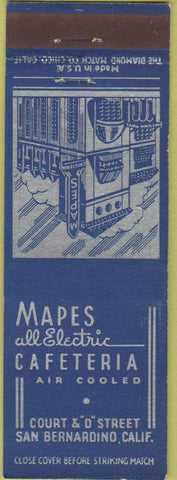 Matchbook Cover - Mapes Cafeteria San Bernardino CA