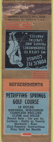 Matchbook Cover - Petrifying Springs Golf Course Kenosha WA Adance WORN