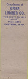 Matchbook Cover - John Simmons Contractor Cheyenne WY Grier Lumber