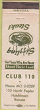 Matchbook Cover - Club 110 Hutchinson KS WEAR