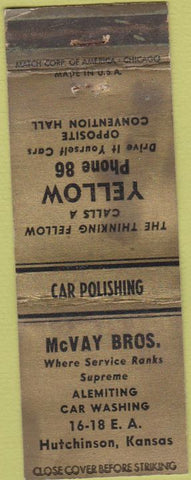 Matchbook Cover - McVay Bros Hutchinson KS WORN car wash