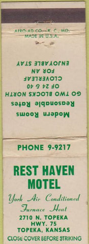 Matchbook Cover - Rest Haven Motel Topeka KS WEAR