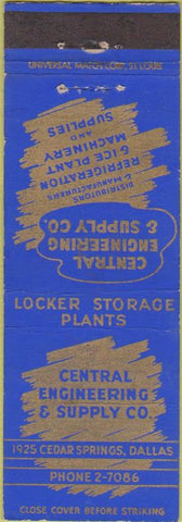Matchbook Cover - Central Engineering Supply Dallas tX