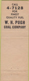 Matchbook Cover - WH Pugh Coal Co Racine WI