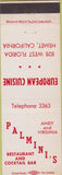 Matchbook Cover - Palmini's Restaurant Hemet CA