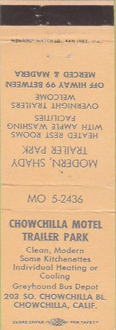 Matchbook Cover - Chowchilla Motel Trailer Park CA