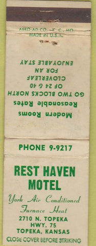 Matchbook Cover - Rest Haven Motel Topeka KS WORN