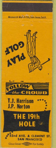 Matchbook Cover - 19th Hole San Francisco CA golf
