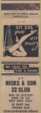 Matchbook Cover - Hicks Son 22 Club girlie WORN