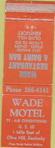 Matchbook Cover - Wade Motel Olive Hill KY dairy bar