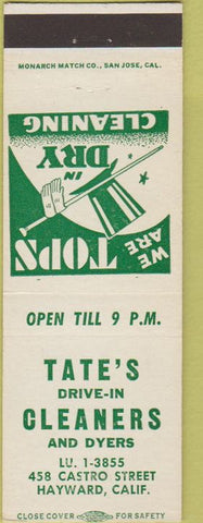 Matchbook Cover - Tate's Drive In Cleaners Hayward CA