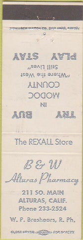 Matchbook Cover - B and W Alturas Drugs CA
