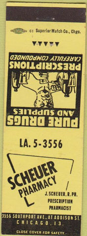 Matchbook Cover - Scheuer Drugs Chicago IL yellow