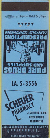 Matchbook Cover - Scheuer Drugs Chicago IL blue