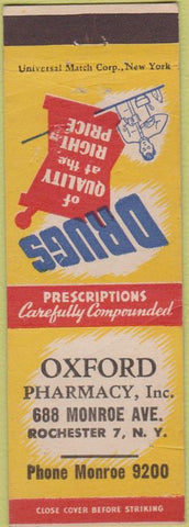 Matchbook Cover - Oxford Drugs Rochester NY