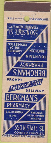 Matchbook Cover - Bergman's Drugs Chicago IL