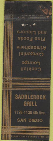 Matchbook Cover - Saddlerock Grill San Diego CA WEAR