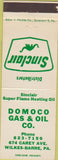 Matchbook Cover - Domoco gas oil Sinclair Wilkes Barre PA
