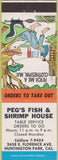 Matchbook Cover - Peg's Fish Shrimp House Huntington Park CA hillbilly