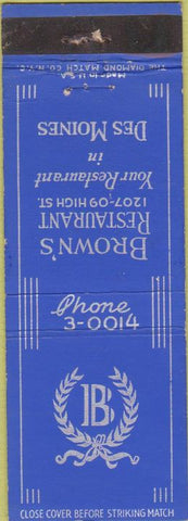 Matchbook Cover - Brown's Cafe Grill Des Moines IA