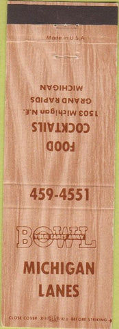 Matchbook Cover - Michigan Lanes Bowling Grand Rapids MI