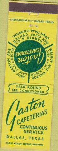 Matchbook Cover - Gaston Cafeterias Dallas TX
