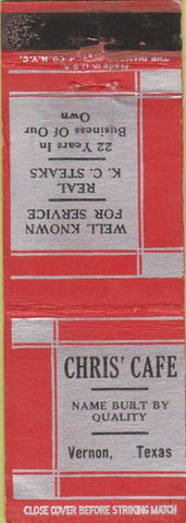 Matchbook Cover - Chris' Cafe Vernon TX