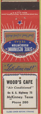 Matchbook Cover - Wood's Cafe McKinney TX