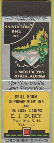 Matchbook Cover - Grill Room Restaurant Cabins Twin Mountain NH
