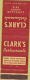 Matchbook Cover - Clark's Restaurants Cleveland Akron Erie OH