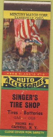Matchbook Cover - Singer's Tire Shop Catskill NY oil gas