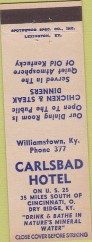 Matchbook Cover - Carlsbad Hotel Cincinnati OH