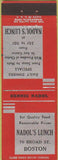 Matchbook Cover - Nadol's Lunch Boston MA