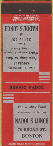 Matchbook Cover - Nadol's Lunch Boston MA