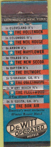 Matchbook Cover - Hotels Columbus Akron Toledo Dayton OH WEAR