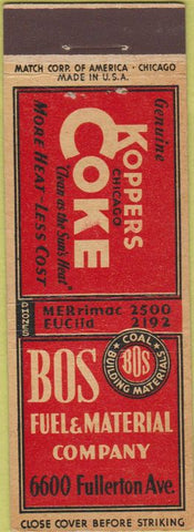 Matchbook Cover - Koppers Coke Coal Bos Fuel Chicago IL