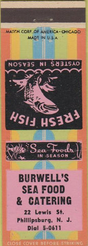 Matchbook Cover - Burwell's Sea Food Phillipsburg NJ