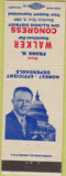 Matchbook Cover - Frank Walker Congress IL 1960