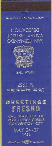 Matchbook Cover - CA State Post Office Clerks Convention 1956